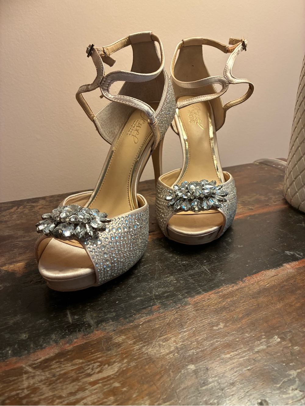 Badgley Mischka Embellished Open-Toe Ankle Strap Heels